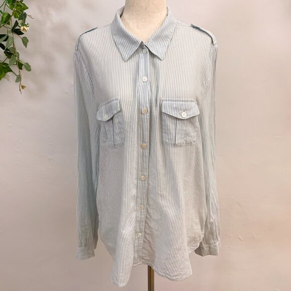 Joie Dumas Blue Pinstripe Button Down Shirt Size Large - Picture 3 of 9